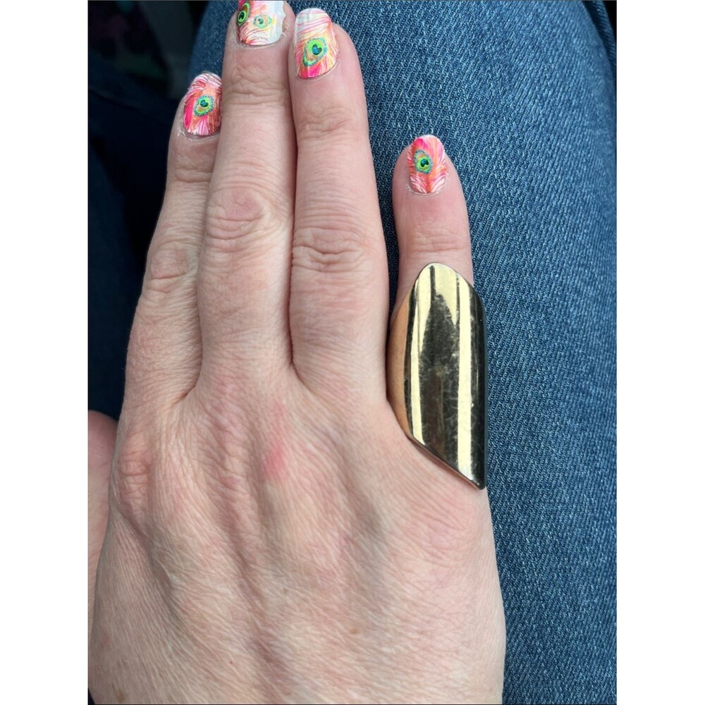 Large Gold Tone Modernist Armor Shield Knuckle Ring Statement